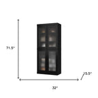 72" Black Solid Wood Four Door Two Drawer Pantry Or Storage Closet