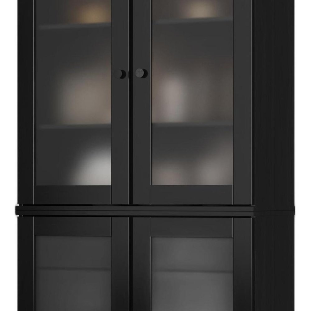 72" Black Solid Wood Four Door Two Drawer Pantry Or Storage Closet