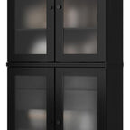 72" Black Solid Wood Four Door Two Drawer Pantry Or Storage Closet