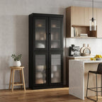 72" Black Solid Wood Four Door Two Drawer Pantry Or Storage Closet