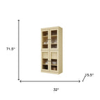 72" Yellow Solid Wood Four Door Two Drawer Pantry Or Storage Closet