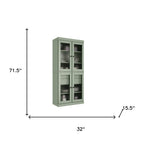 72" Sage Solid Wood Four Door Two Drawer Pantry Or Storage Closet