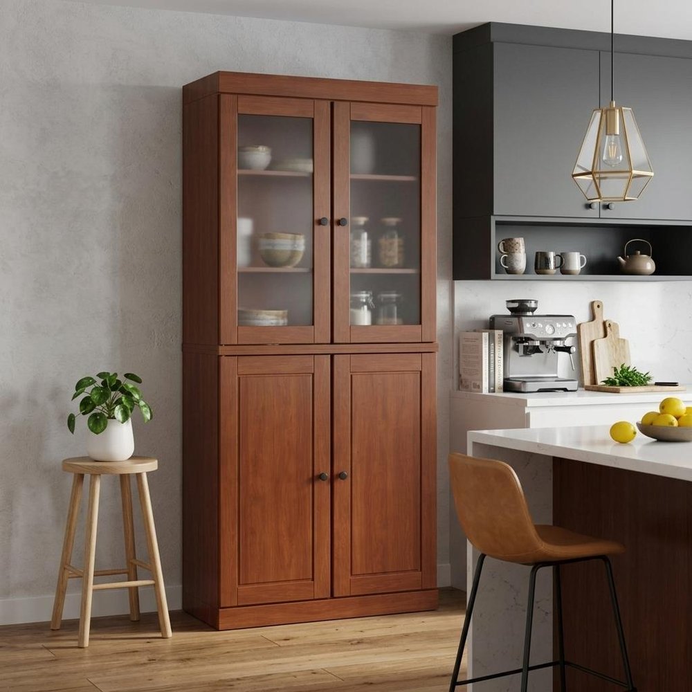 72" Coffee Solid Wood Four Door Pantry Or Storage Closet
