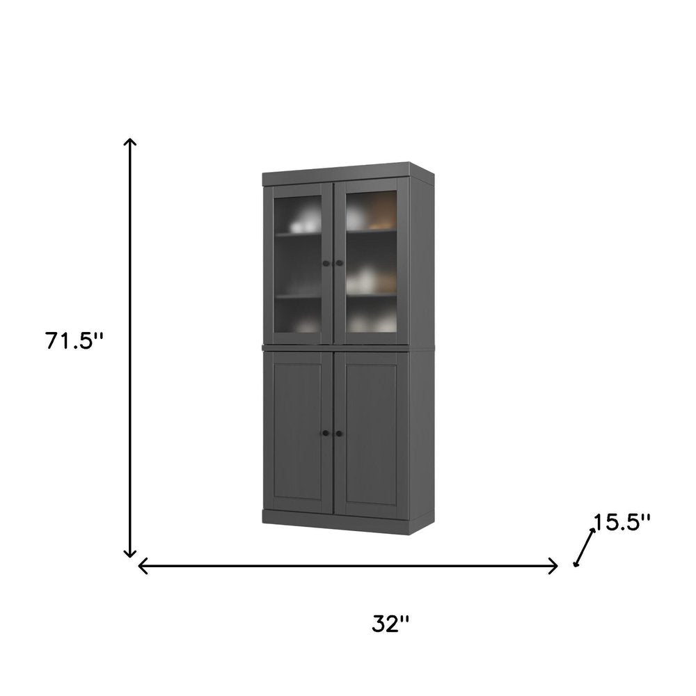 72" Gray Solid Wood Four Door Pantry Or Storage Closet