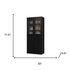 72" Black Solid Wood Four Door Pantry Or Storage Closet