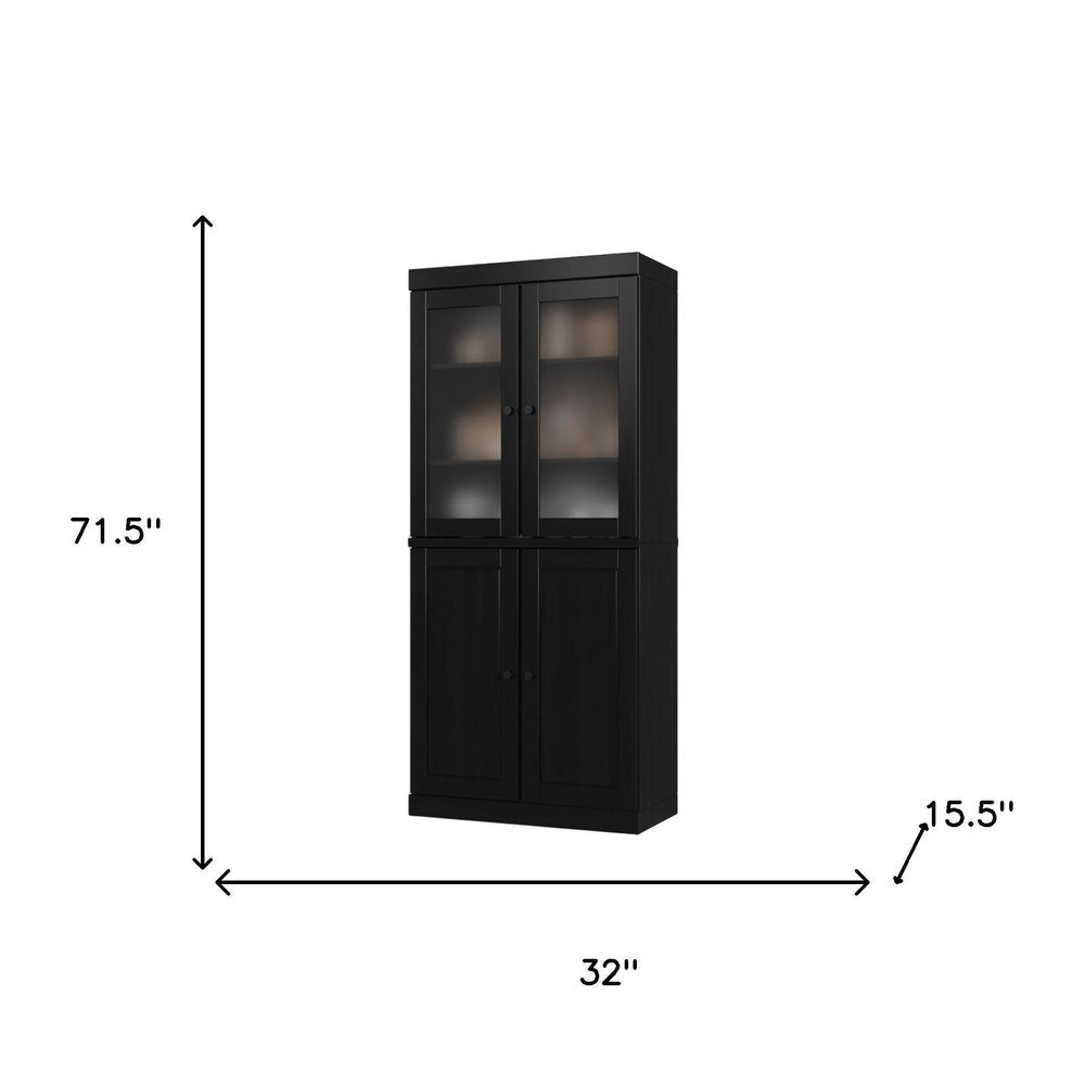 72" Black Solid Wood Four Door Pantry Or Storage Closet