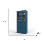 72" Teal Blue Solid Wood Four Door Pantry Or Storage Closet