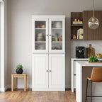 72" White Solid Wood Four Door Two Drawer Pantry Or Storage Closet