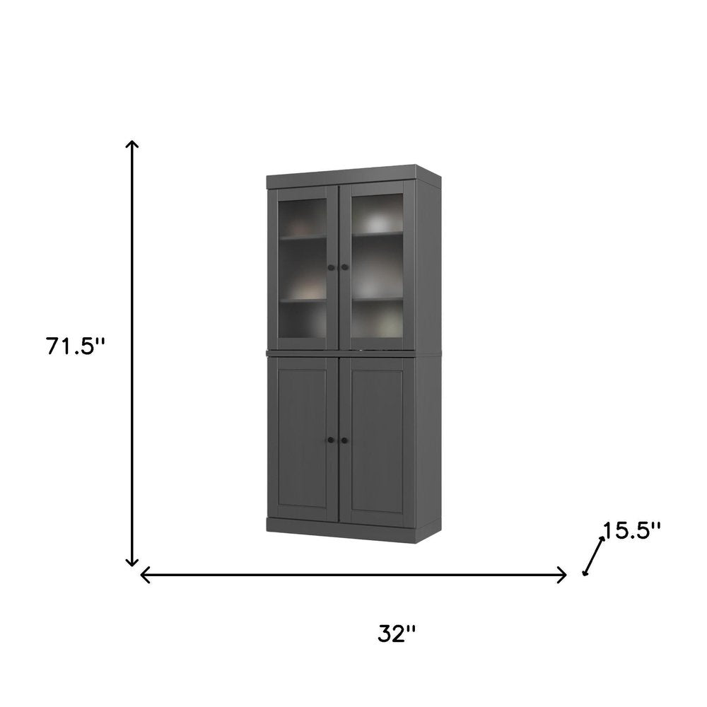 72" Gray Solid Wood Four Door Two Drawer Pantry Or Storage Closet