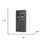 72" Gray Solid Wood Four Door Two Drawer Pantry Or Storage Closet