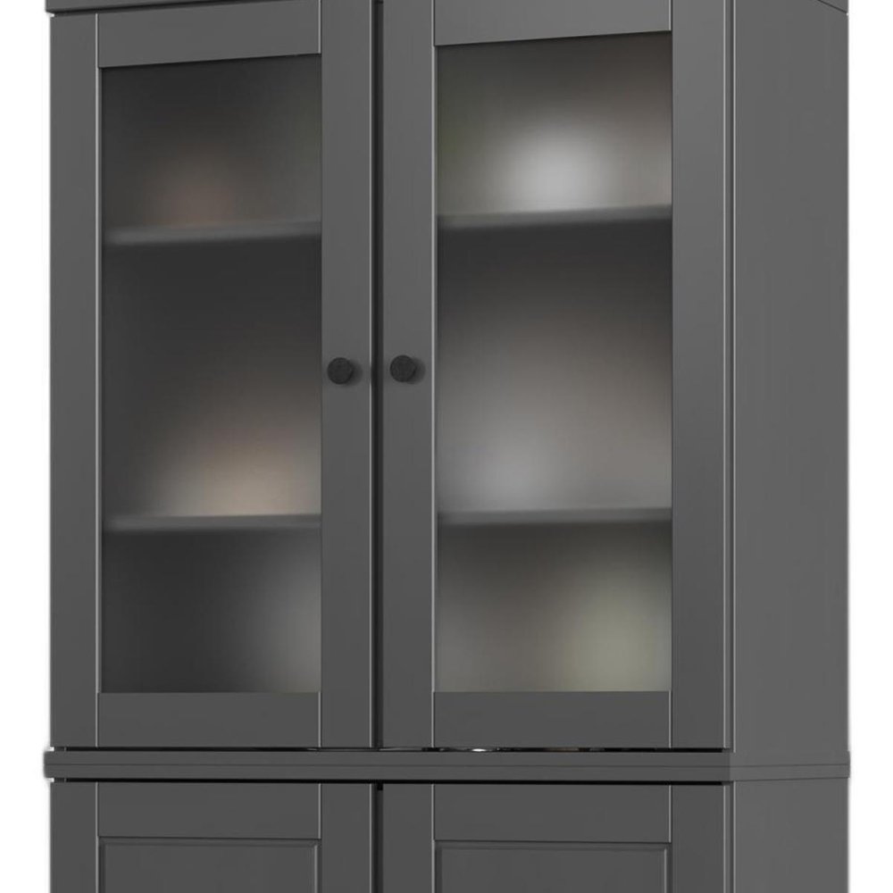 72" Gray Solid Wood Four Door Two Drawer Pantry Or Storage Closet