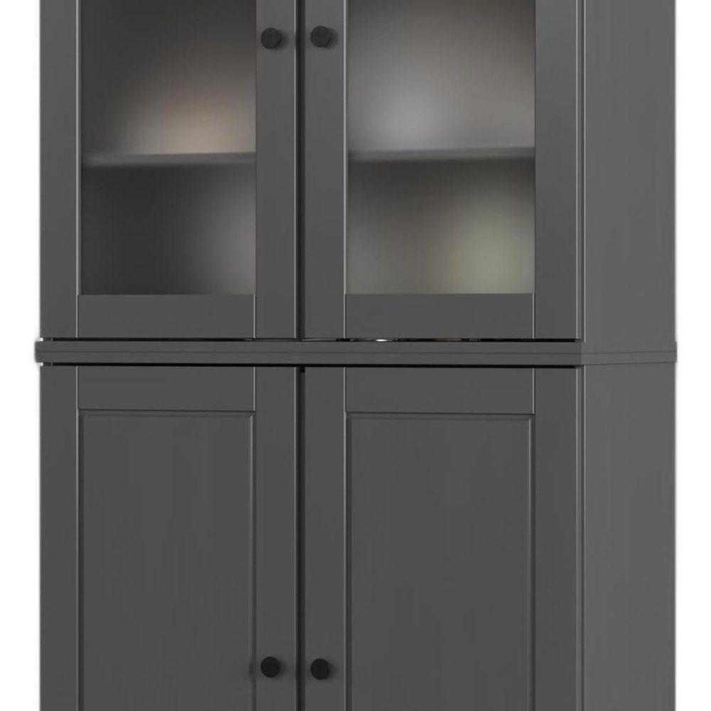 72" Gray Solid Wood Four Door Two Drawer Pantry Or Storage Closet