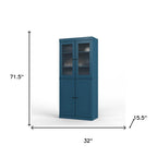 72" Teal Blue Solid Wood Four Door Two Drawer Pantry Or Storage Closet