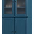 72" Teal Blue Solid Wood Four Door Two Drawer Pantry Or Storage Closet