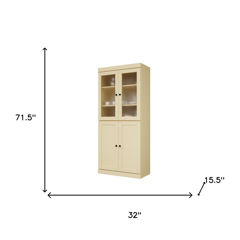 72" Yellow Solid Wood Four Door Pantry Or Storage Closet