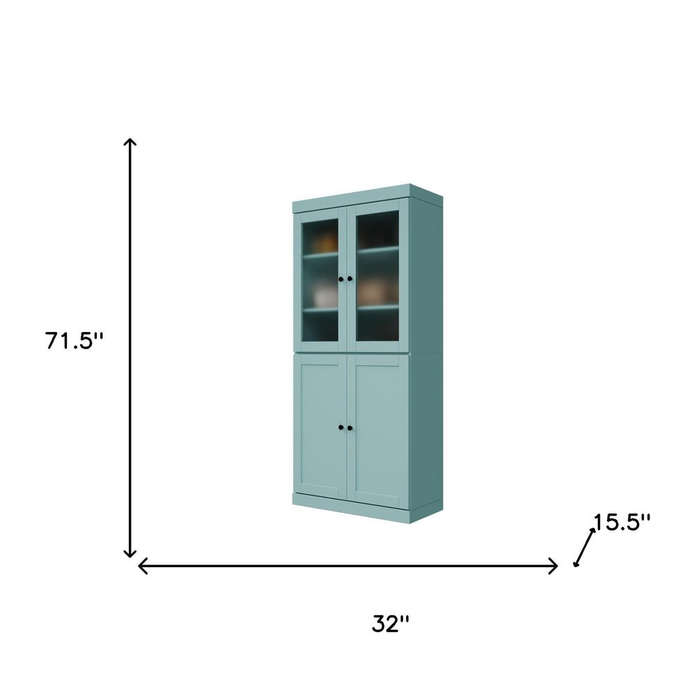 72" Aqua Solid Wood Four Door Pantry Or Storage Closet