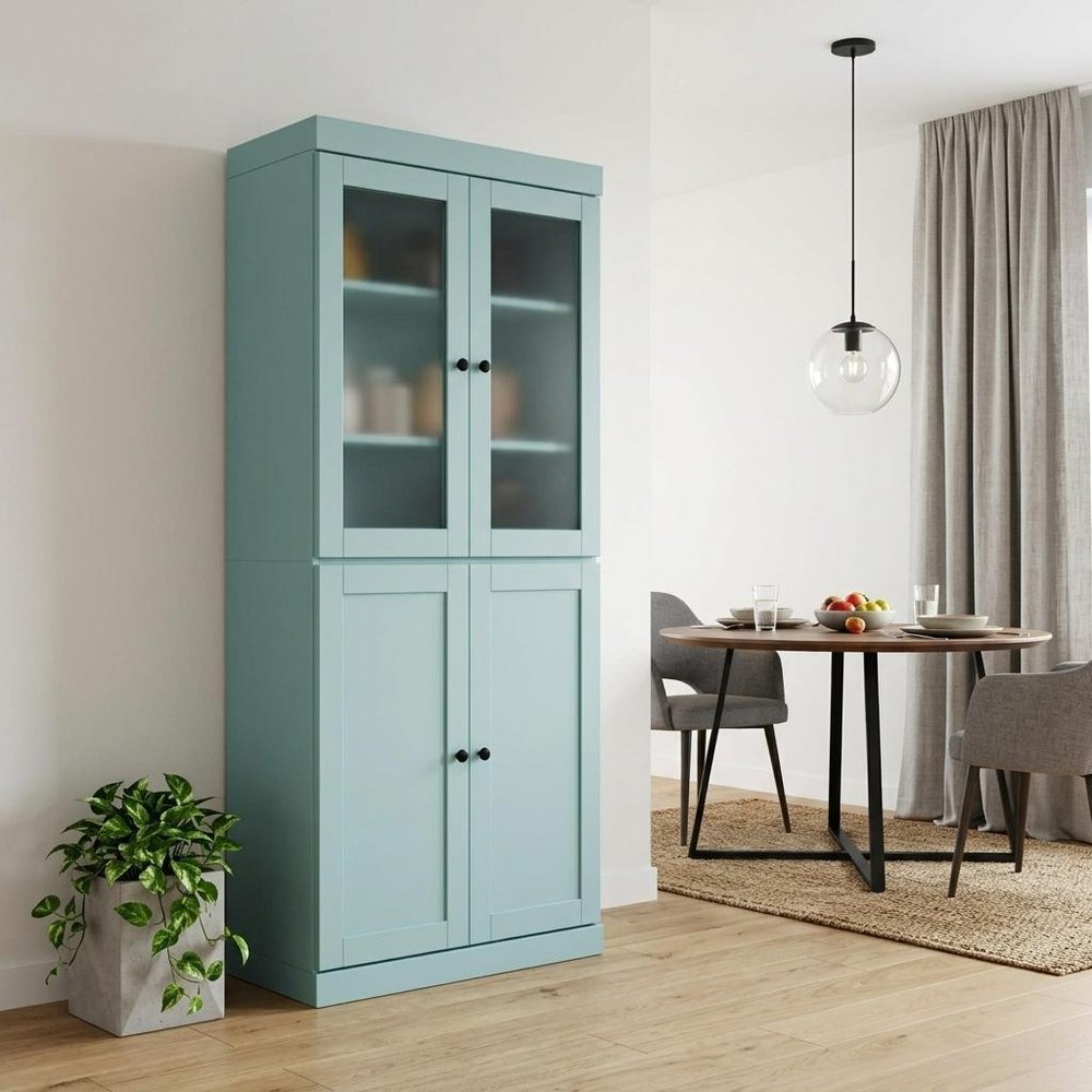 72" Aqua Solid Wood Four Door Pantry Or Storage Closet