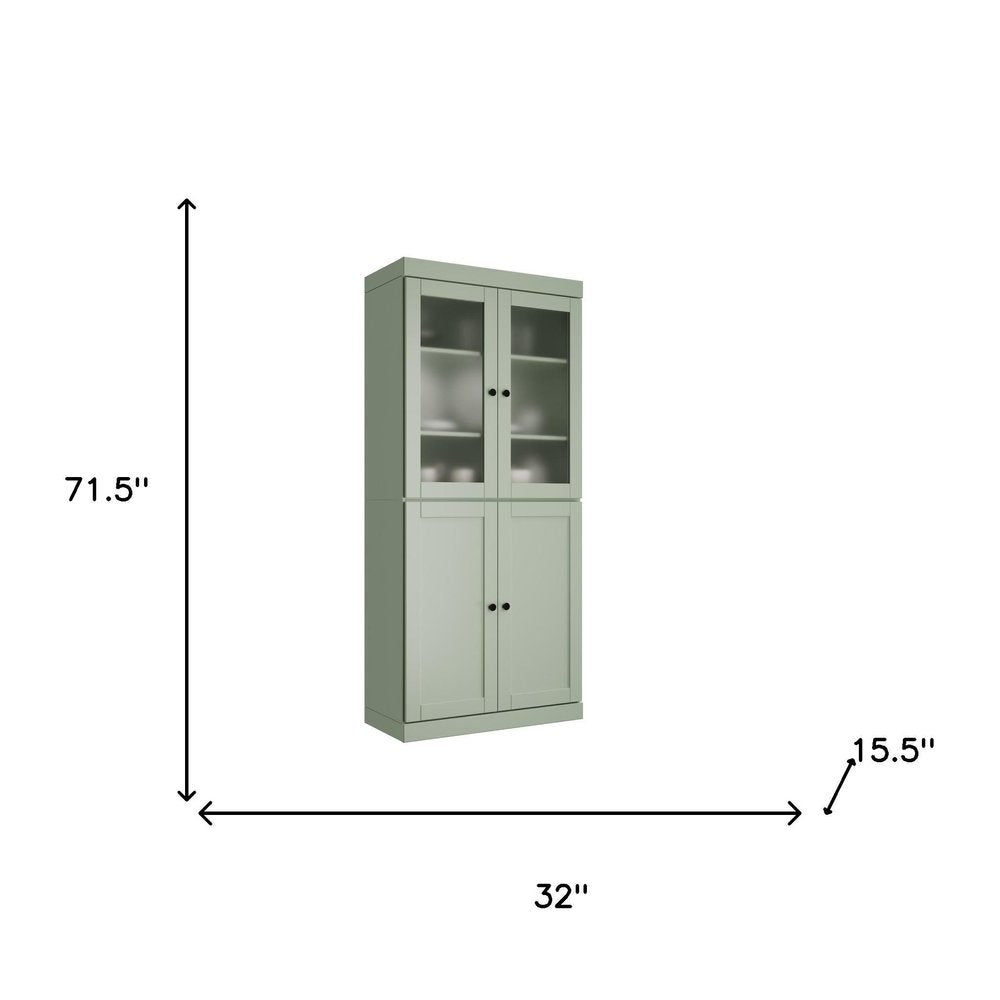 72" Sage Solid Wood Four Door Pantry Or Storage Closet