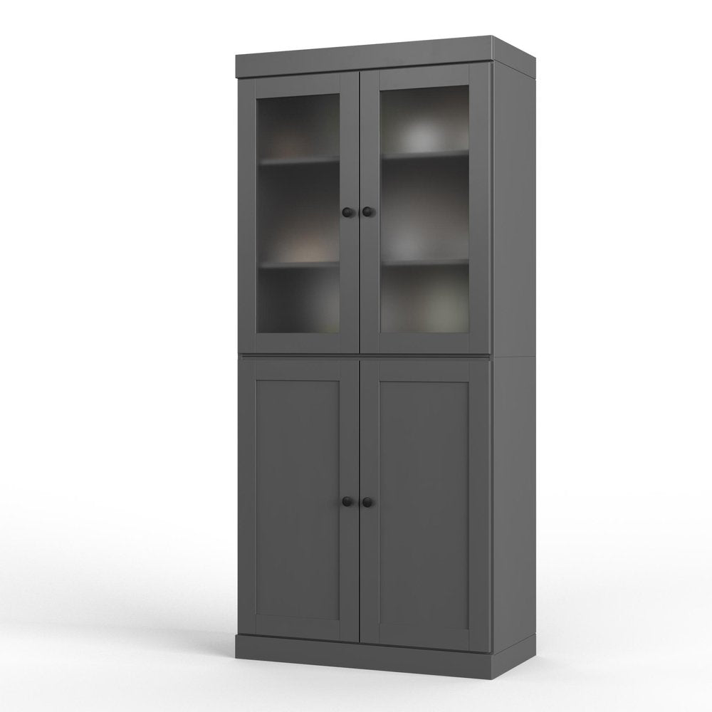 72" Gray Solid Wood Four Door Two Drawer Pantry Or Storage Closet