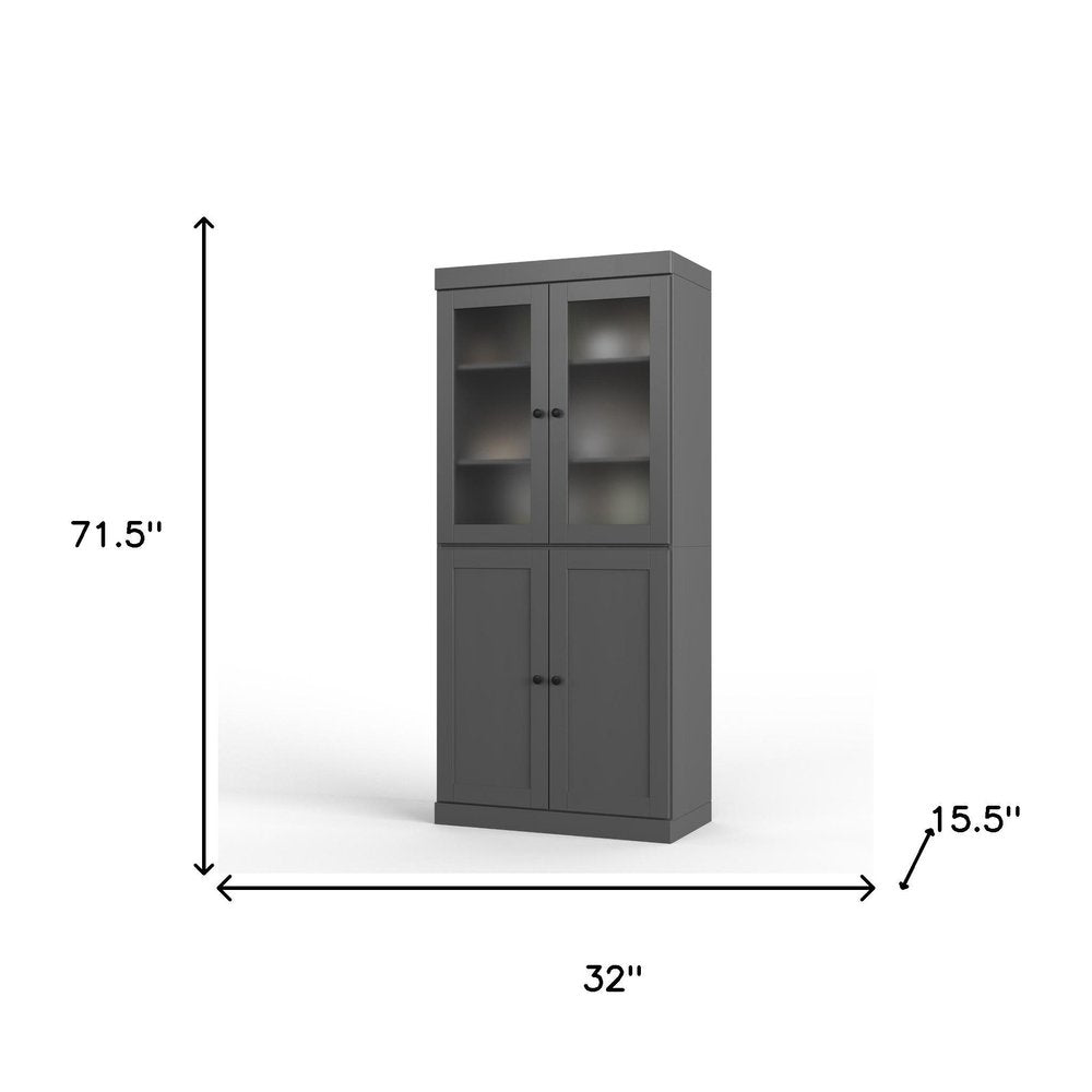72" Gray Solid Wood Four Door Two Drawer Pantry Or Storage Closet