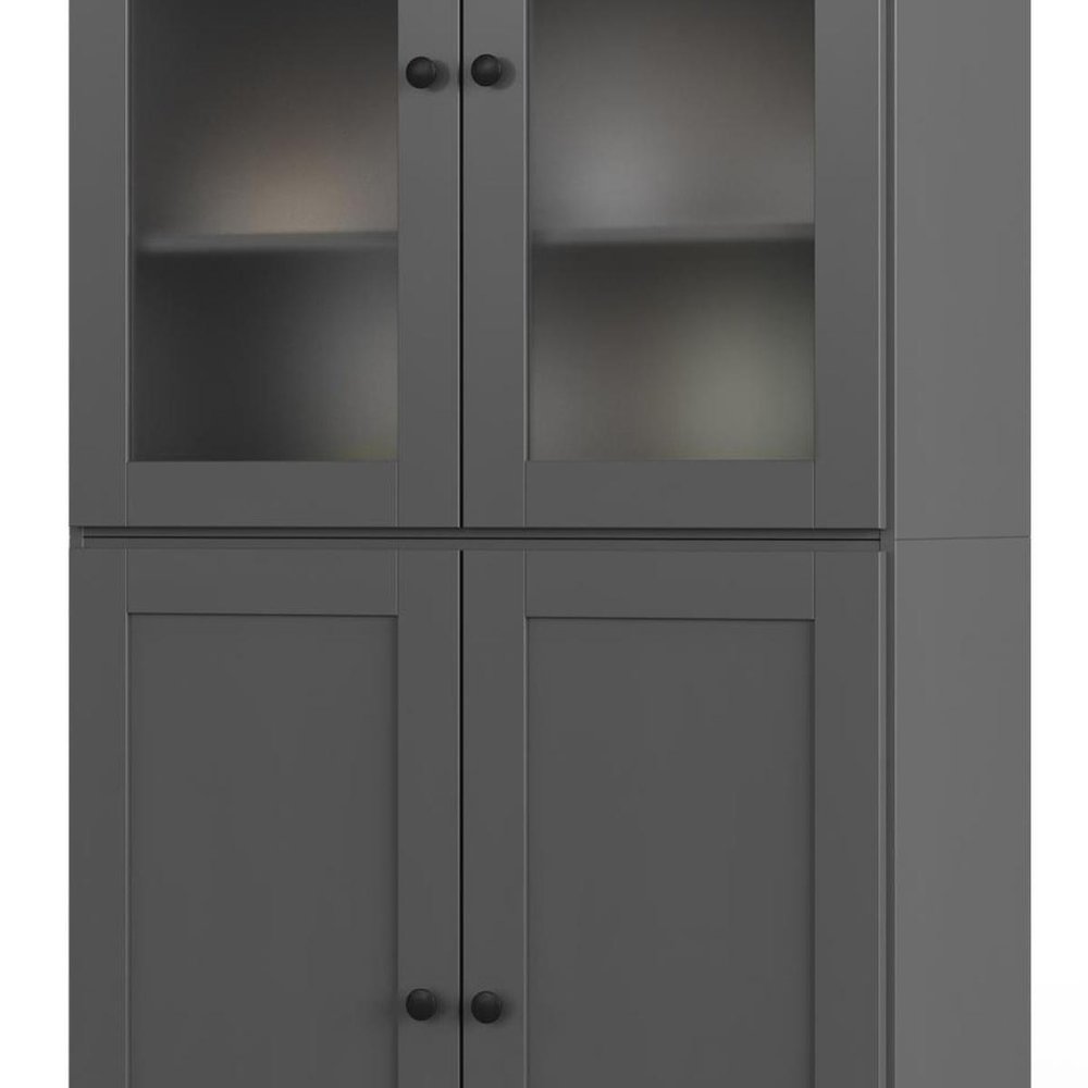 72" Gray Solid Wood Four Door Two Drawer Pantry Or Storage Closet