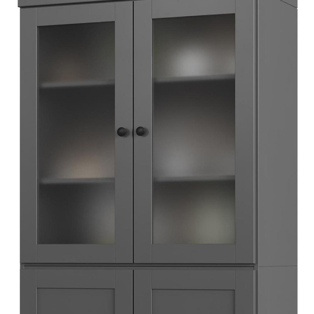 72" Gray Solid Wood Four Door Two Drawer Pantry Or Storage Closet