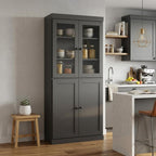 72" Gray Solid Wood Four Door Two Drawer Pantry Or Storage Closet