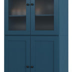 72" Teal Blue Solid Wood Four Door Two Drawer Pantry Or Storage Closet