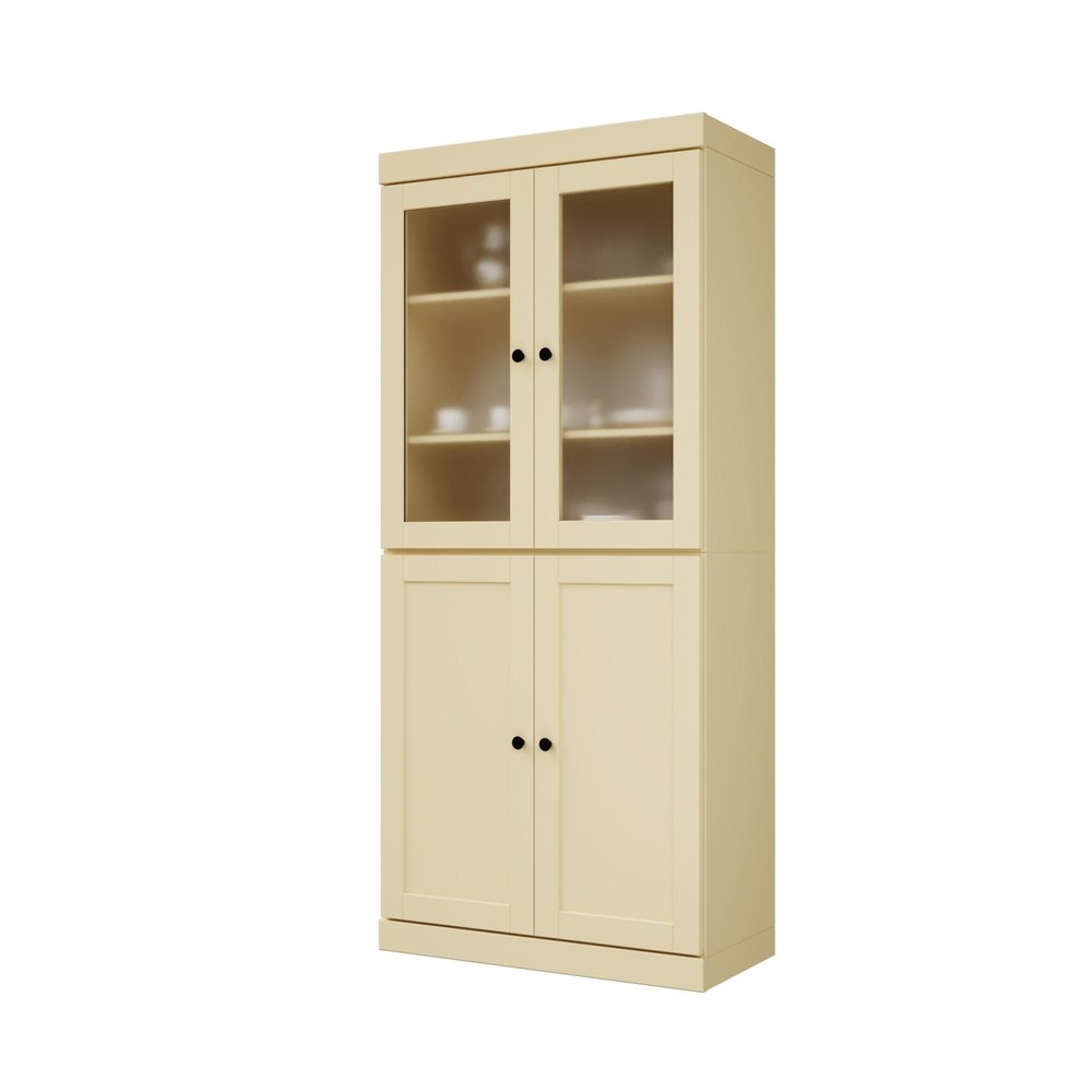 72" Yellow Solid Wood Four Door Two Drawer Pantry Or Storage Closet