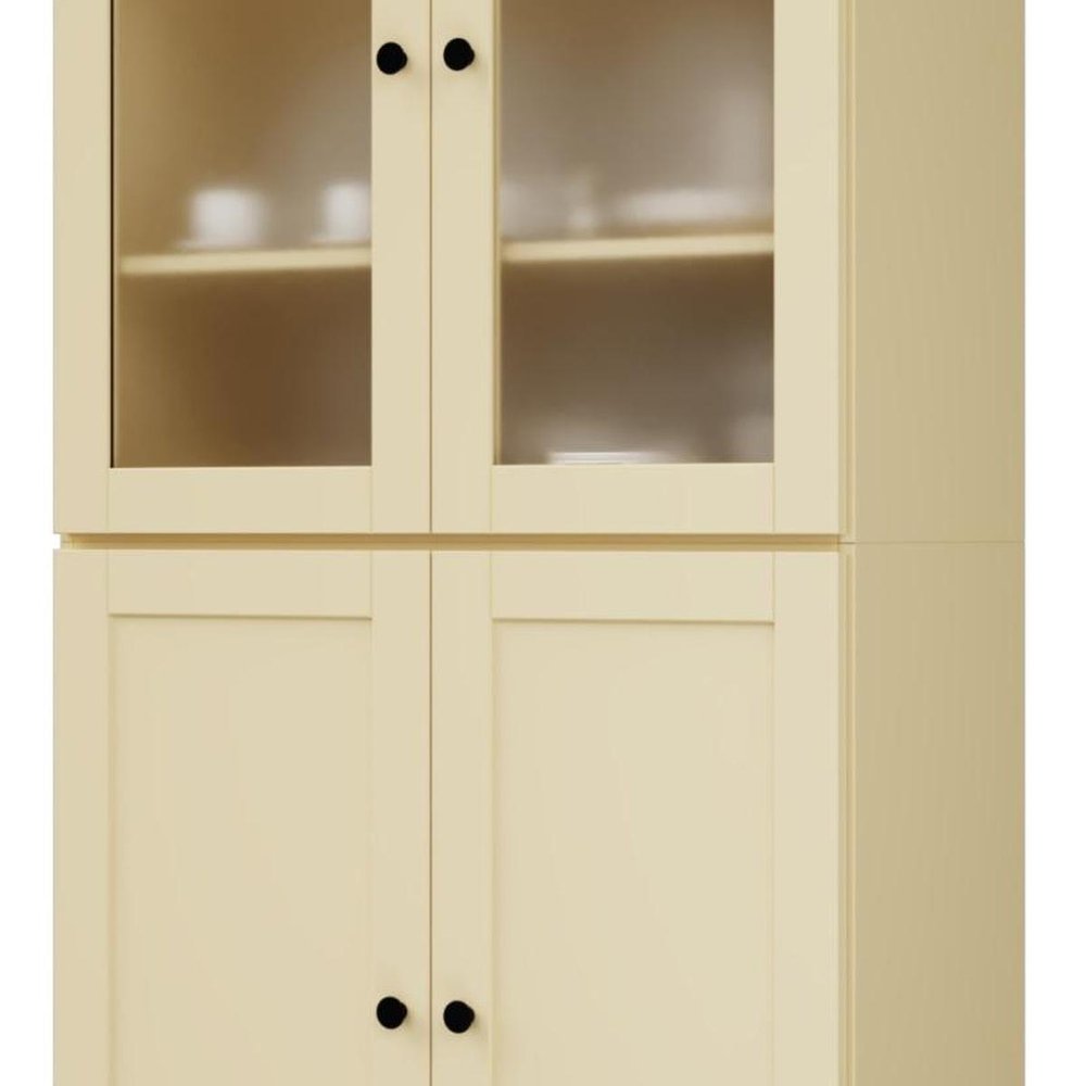 72" Yellow Solid Wood Four Door Two Drawer Pantry Or Storage Closet