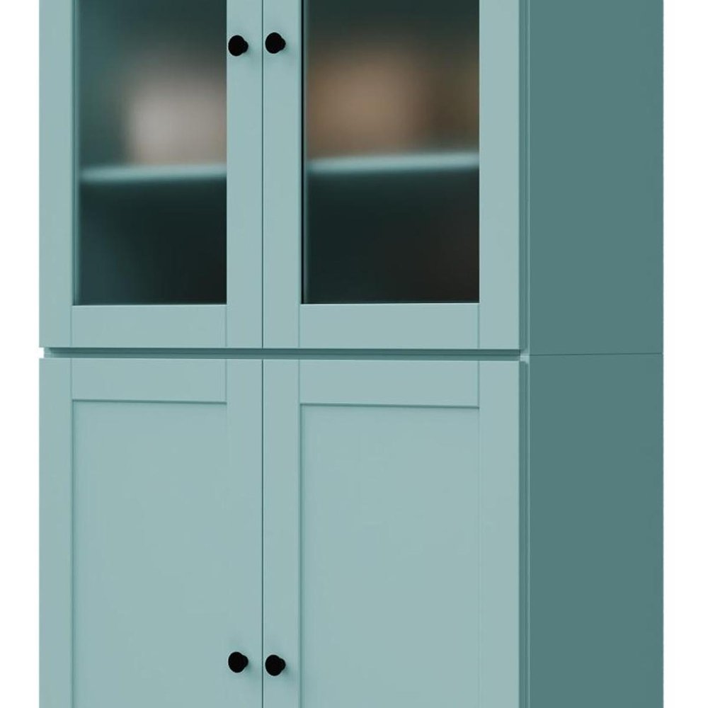72" Aqua Solid Wood Four Door Two Drawer Pantry Or Storage Closet