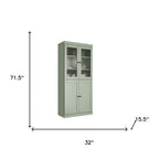 72" Sage Solid Wood Four Door Two Drawer Pantry Or Storage Closet