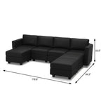 Black Faux Leather Modular Seven Piece Storage Sectional With Ottomans
