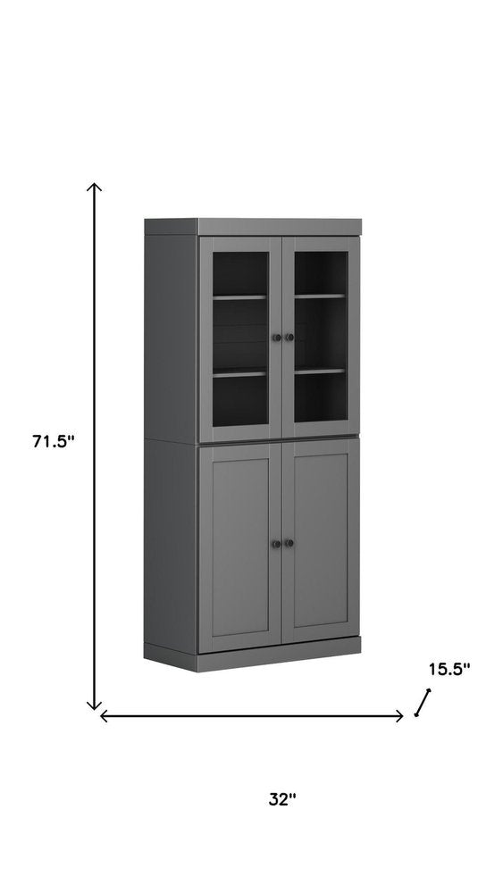 72" Gray Solid Wood Four Door Pantry Or Storage Closet