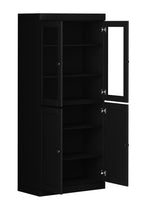 72" Black Solid Wood Four Door Pantry Or Storage Closet