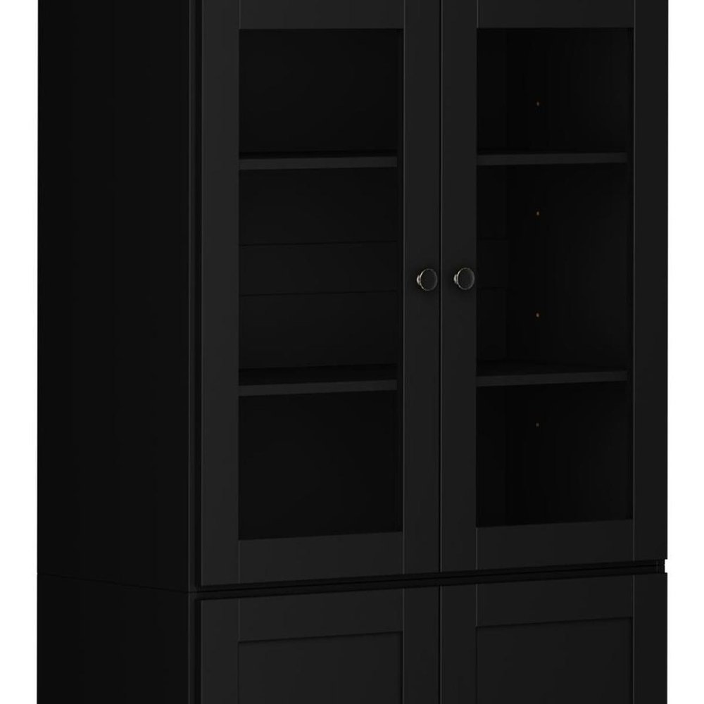 72" Black Solid Wood Four Door Pantry Or Storage Closet
