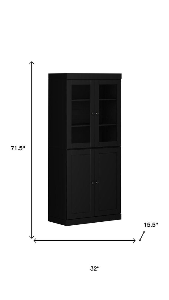 72" Black Solid Wood Four Door Pantry Or Storage Closet