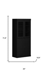 72" Black Solid Wood Four Door Pantry Or Storage Closet