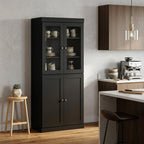72" Black Solid Wood Four Door Pantry Or Storage Closet