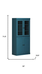 72" Teal Blue Solid Wood Four Door Pantry Or Storage Closet