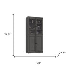 72" Gray Solid Wood Four Door Pantry Or Storage Closet