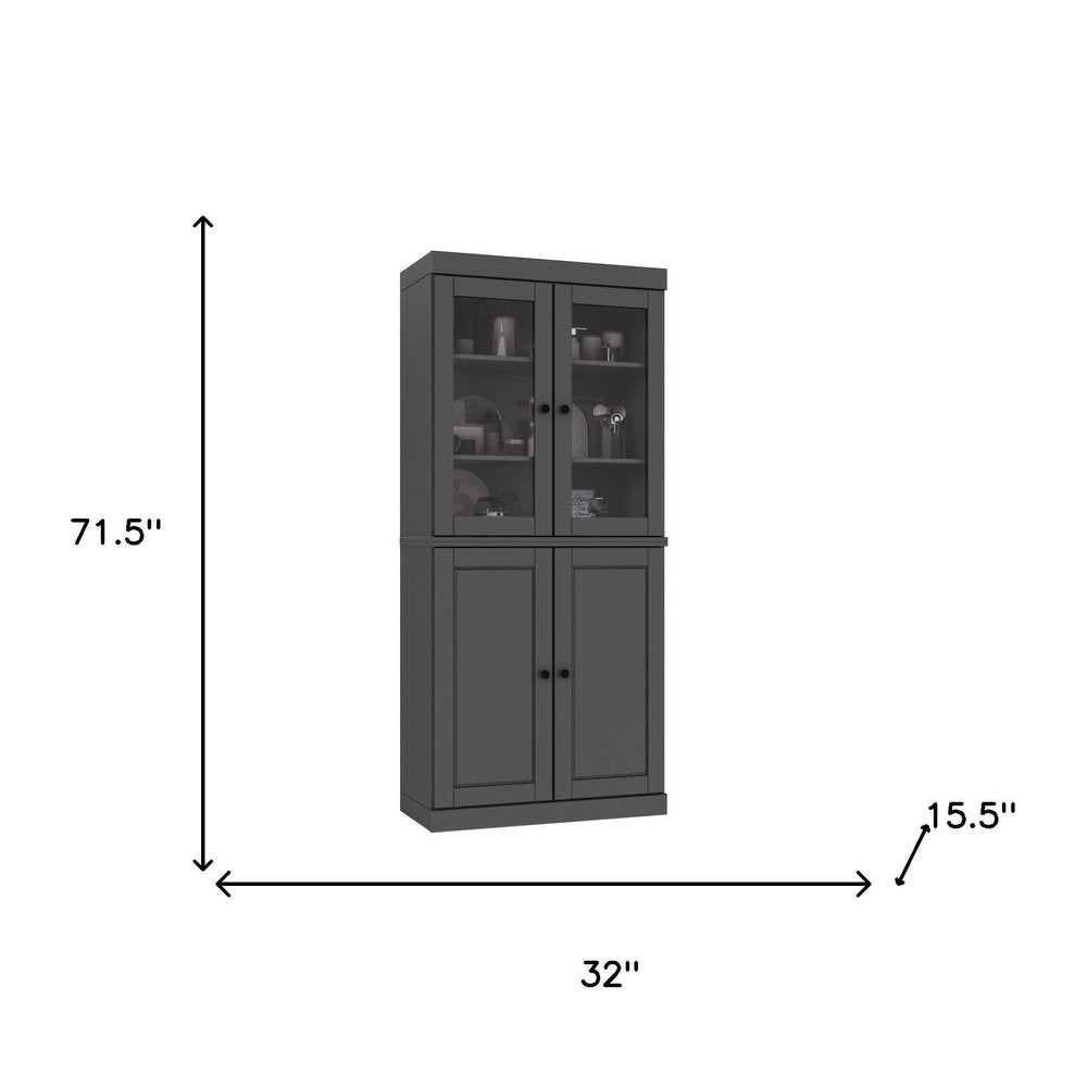72" Gray Solid Wood Four Door Pantry Or Storage Closet