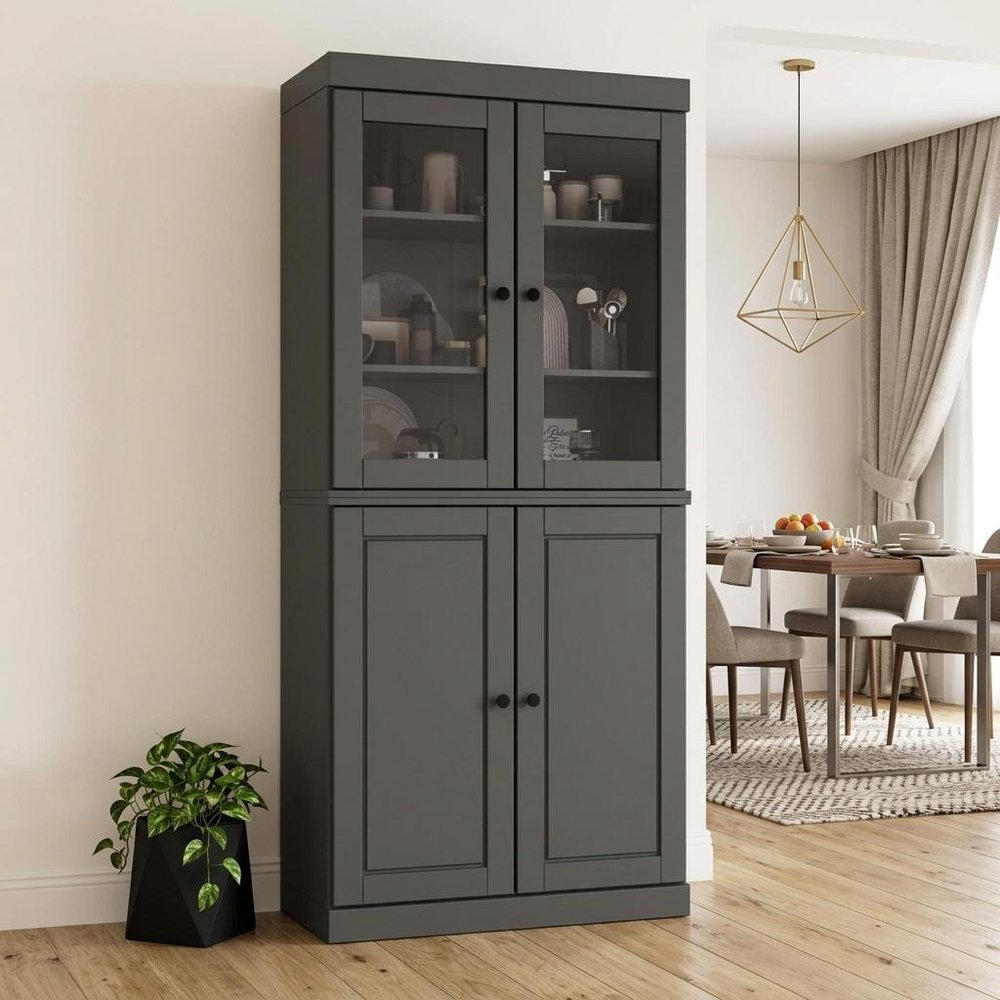 72" Gray Solid Wood Four Door Pantry Or Storage Closet