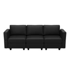 79" Black Faux Leather Modular Sofa And Storage