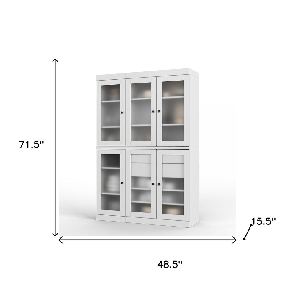 72" White Solid Wood Six Door Two Drawer Pantry Or Storage Closet