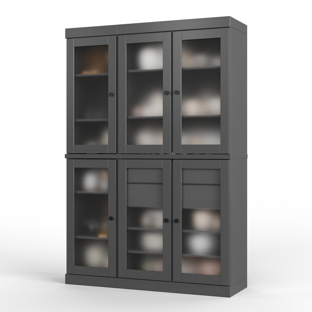 72" Gray Solid Wood Six Door Two Drawer Pantry Or Storage Closet