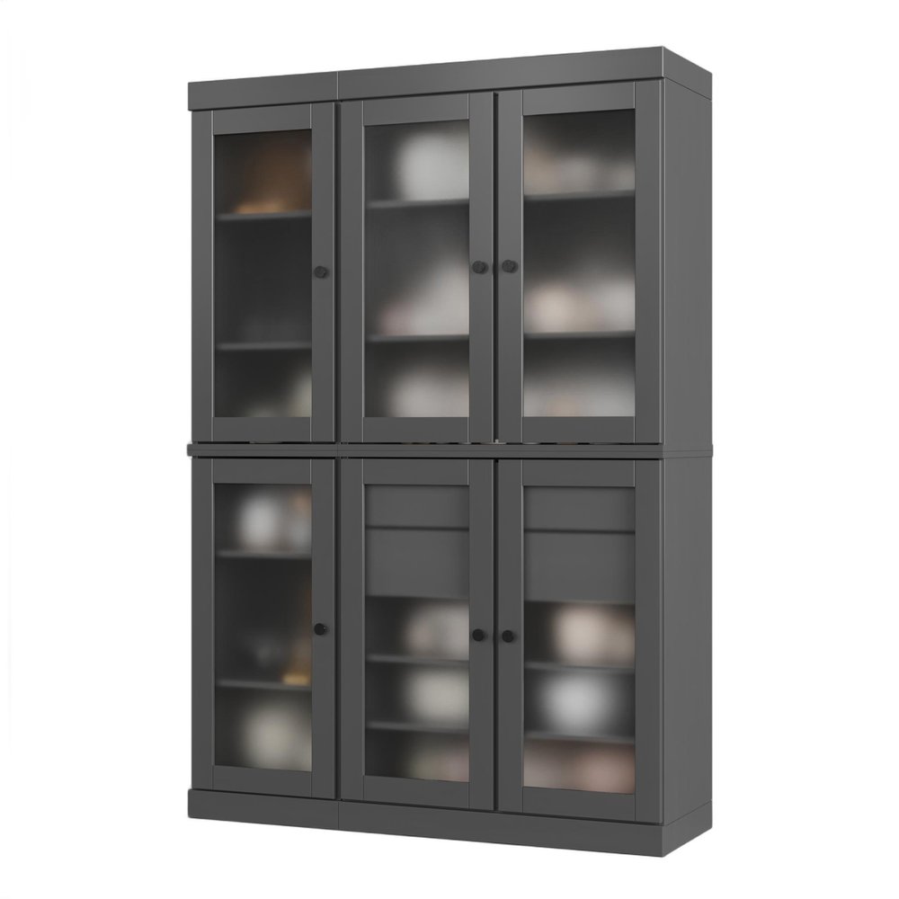 72" Gray Solid Wood Six Door Two Drawer Pantry Or Storage Closet