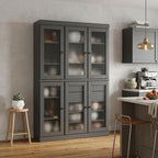 72" Gray Solid Wood Six Door Two Drawer Pantry Or Storage Closet