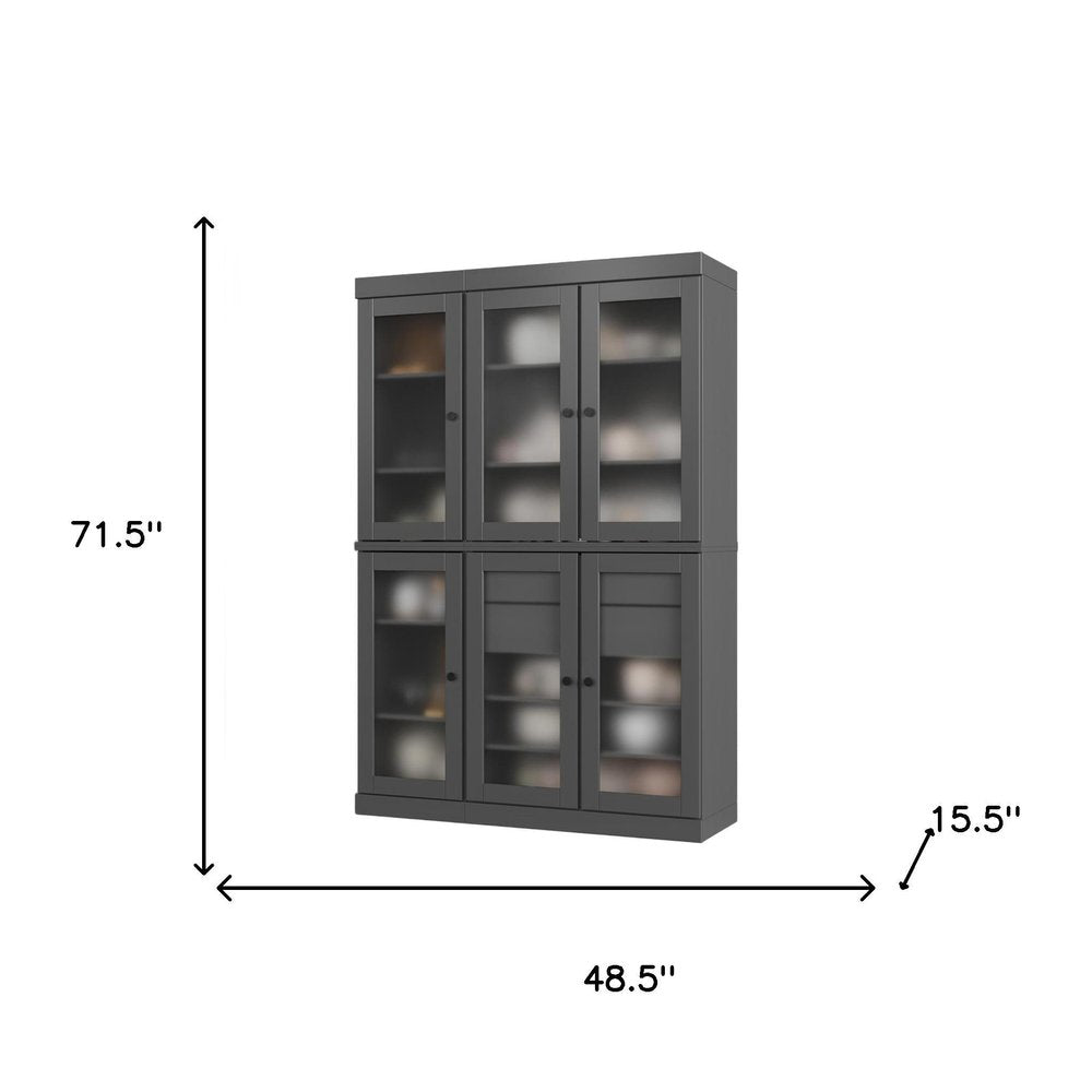 72" Gray Solid Wood Six Door Two Drawer Pantry Or Storage Closet