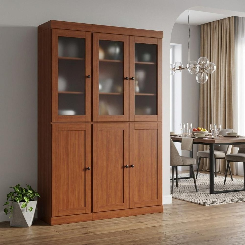 72" Coffee Solid Wood Six Door Two Drawer Pantry Or Storage Closet